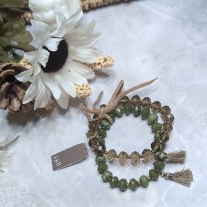 J. JILL Tropical Dreams Green and Tan Beaded Stretch Bracelets NWT